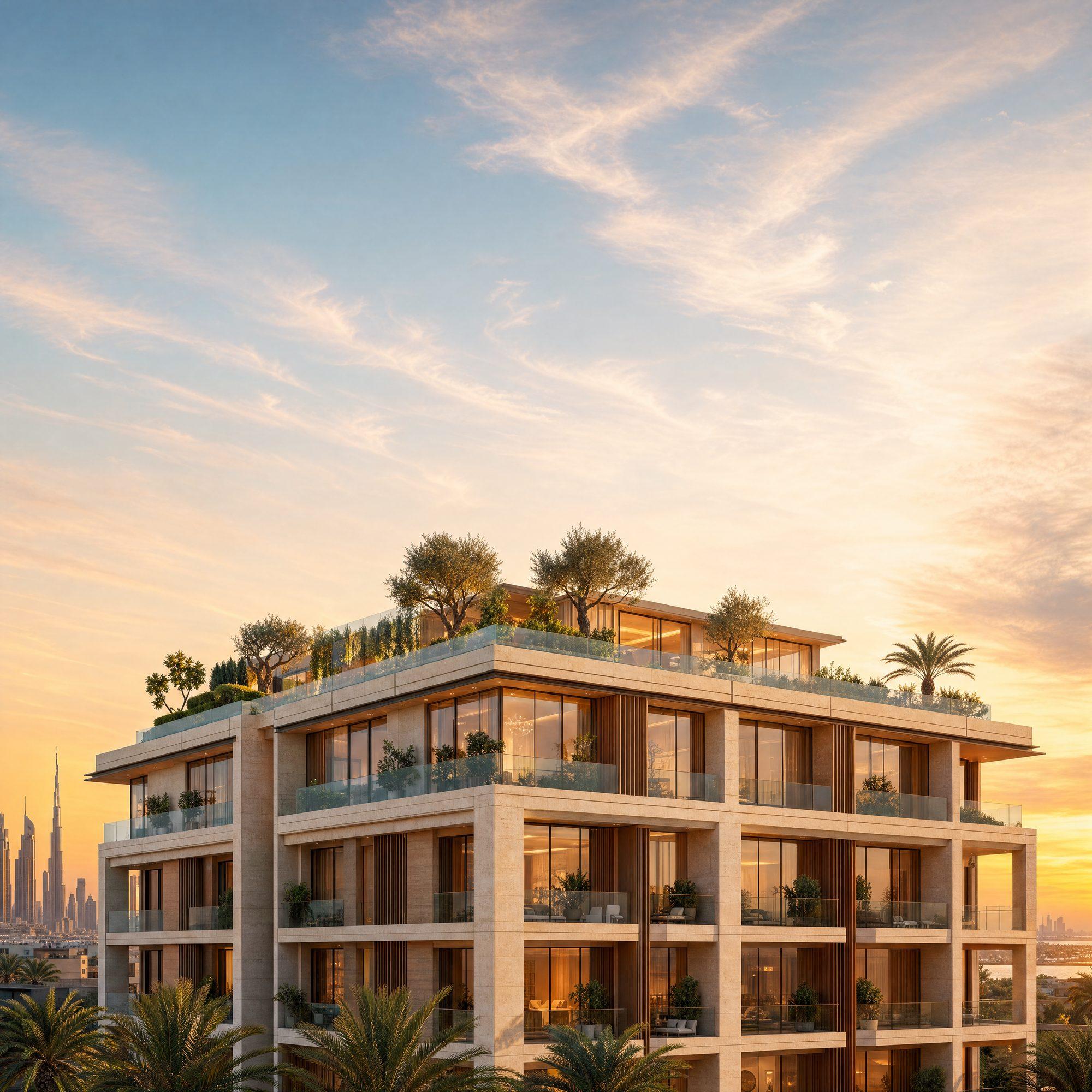 Whyte Desire residences at golden hour, Dubai